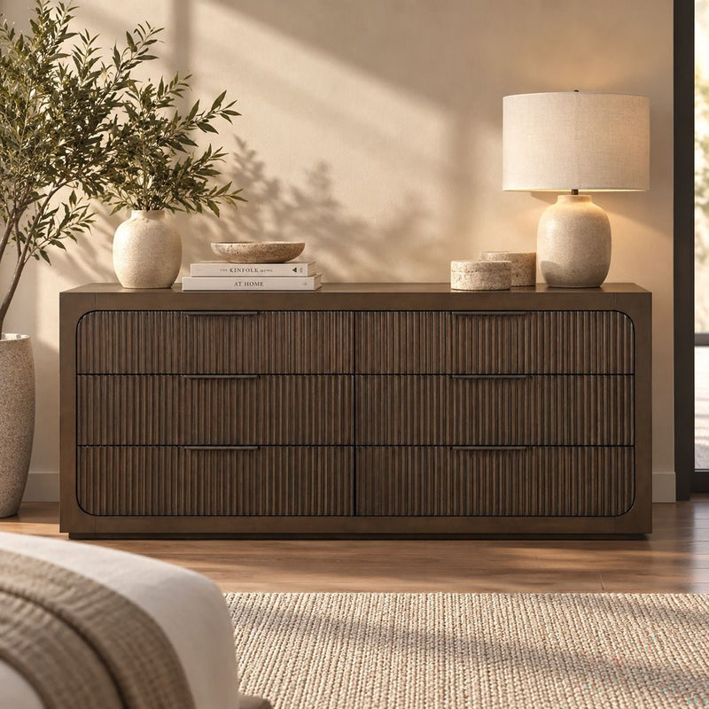 Leanna - Dresser With Wood Top - Brown Oak