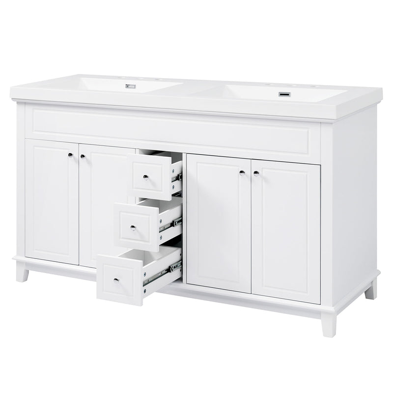 Bathroom Vanity With Double Sinks, 3 Drawers & 4 Doors - White