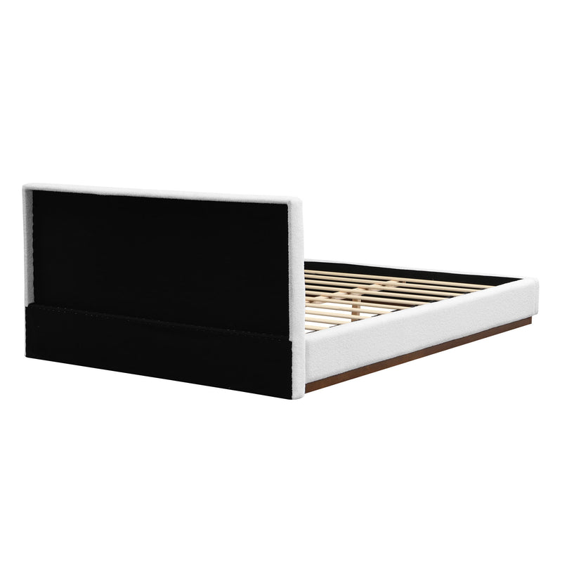 Queen Size Upholstered Bed With Solid Base Frame - White