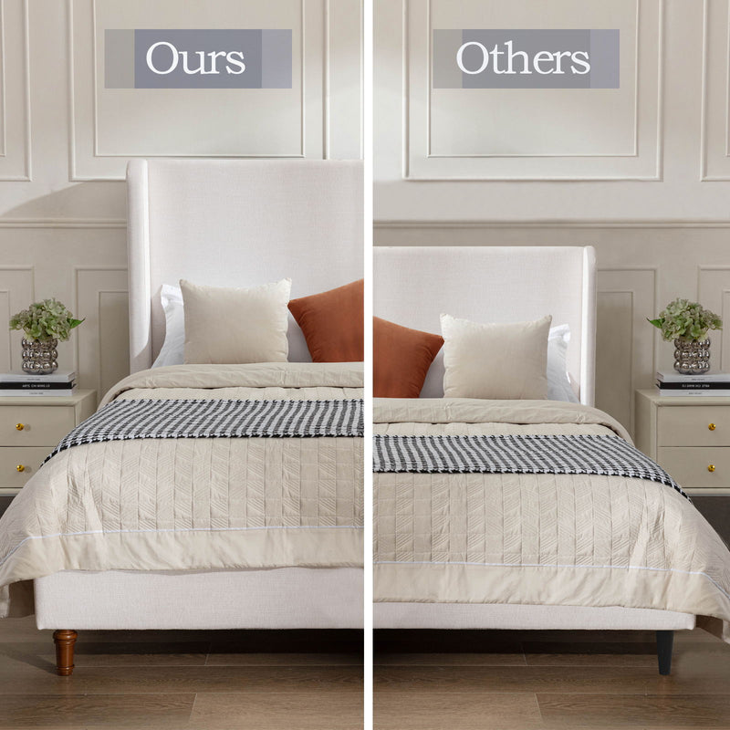 Hayden - King Size Upholstered Wingback Bed With And Tall 54" Headboard - Ivory