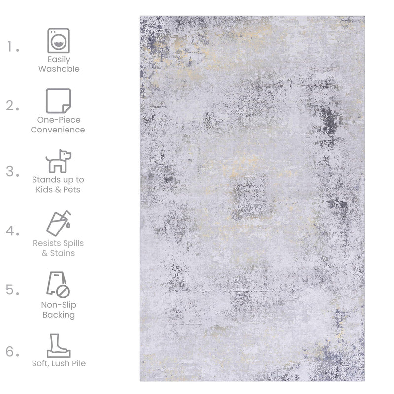 Maval - 6' X 9' Washable Area Rug - Gray