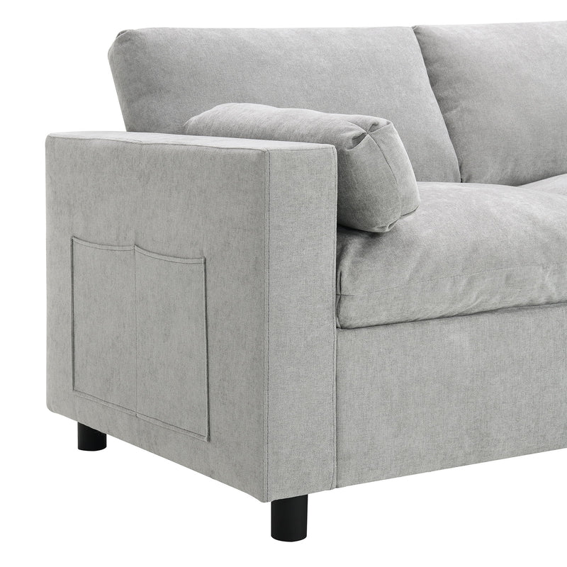 Modular Sectional With Storage Pockets, 5 Seat U Shaped Couch Set With Pillows, Free Combination Modern Cloud Sofa With 2 Movable Ottoman