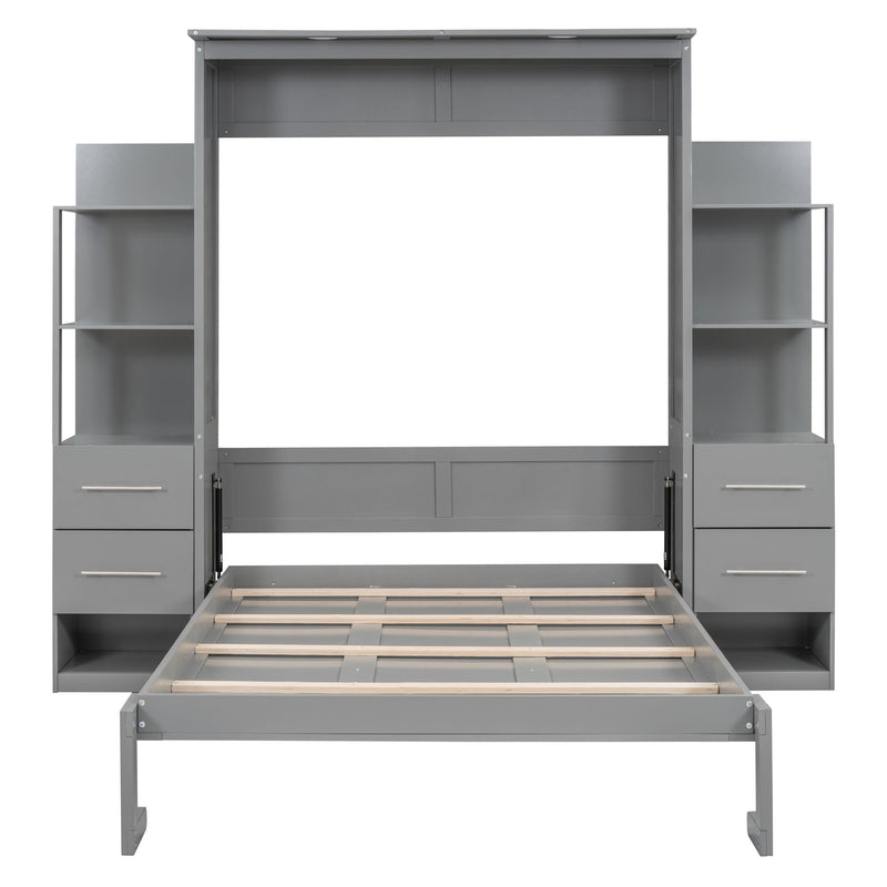 Murphy Wall Bed With LED Lights, Shelves And Drawers