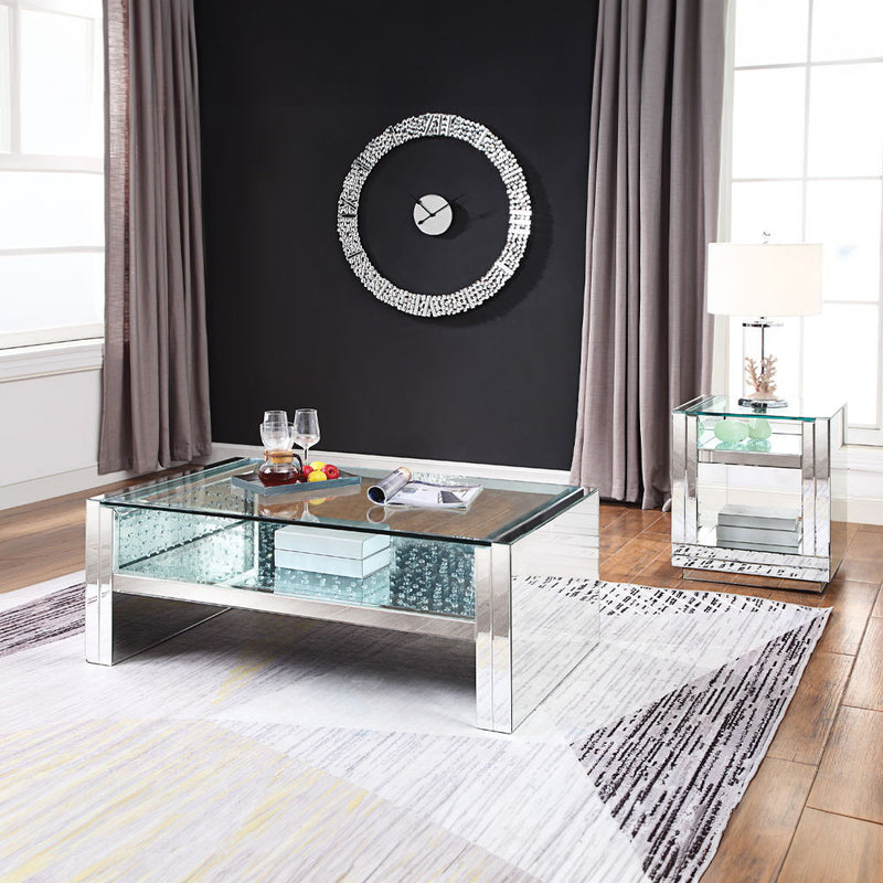 Nysa - 47" Coffee Table - Mirrored & Faux Crystals