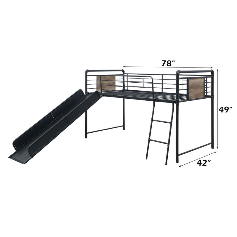 Cordelia - Twin Loft Bed With Slide - Antique Oak, Sandy Black & Dark Bronze Hand-Brushed