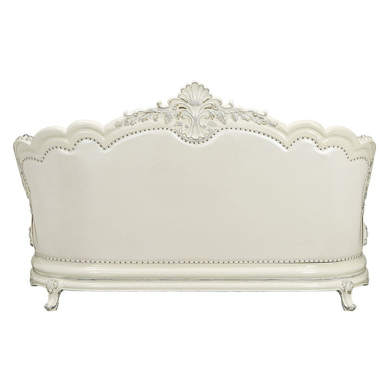 Adara - Sofa With 7 Pillows - Pearl White Synthetic Leather & Antique White