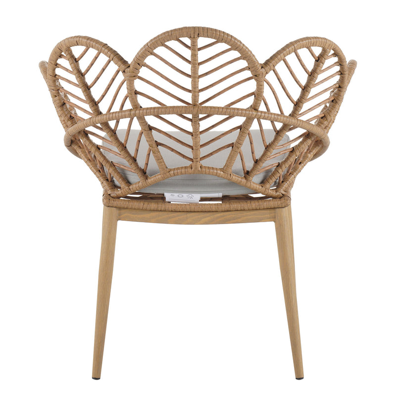 Kirk - Outdoor Wicker Peacock Shape Papasan Style Chair, Teak Finished Leg (Set of 2) - Beige / Light Brown / Light Teak