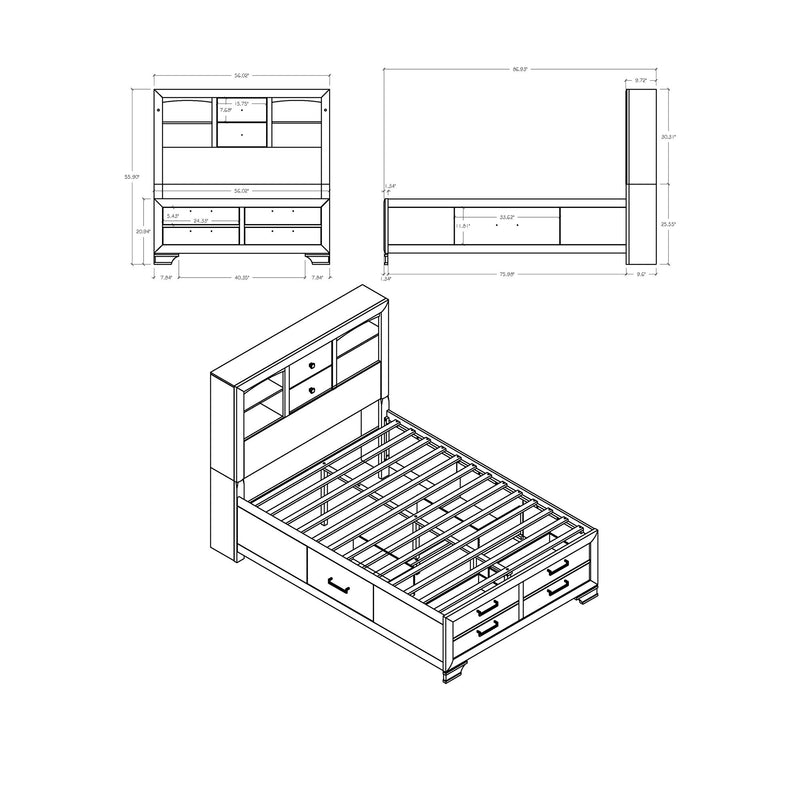 Civic - 5 Piece Storage Bedroom Set With Bookcase Headboard