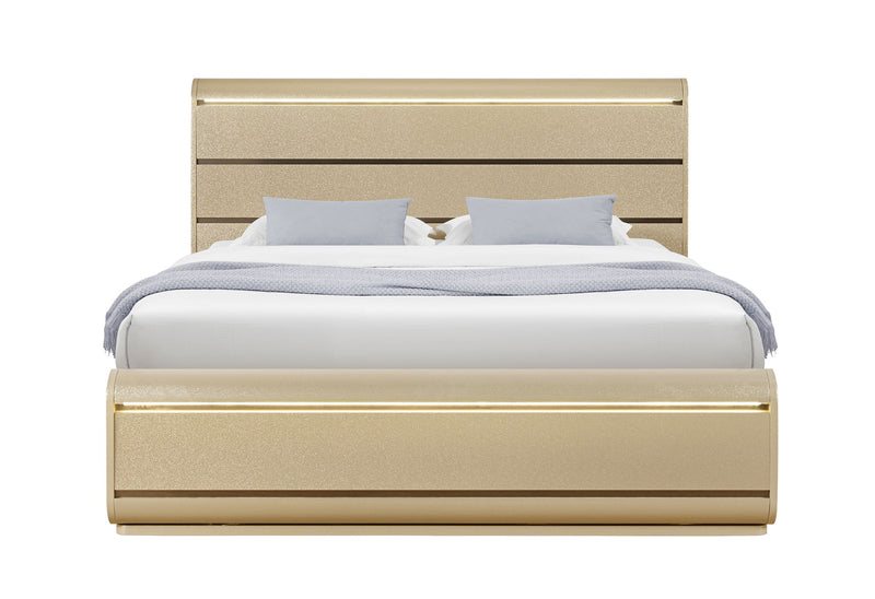 Genesis - 5 Piece Queen Bedroom Set (Bed, Dresser & Mirror, Nightstand, Chest) - Gold