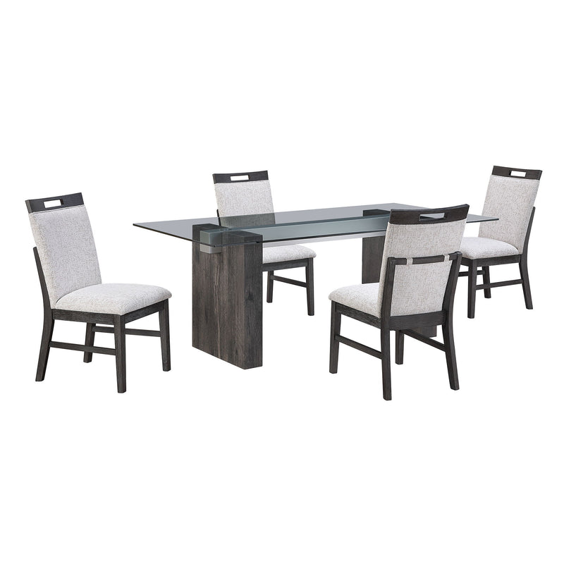 D4238 - 7 Piece Dining Room Set (Dining Table And 6 Dining Chairs) - Clear / Dark Brown / Light Gray
