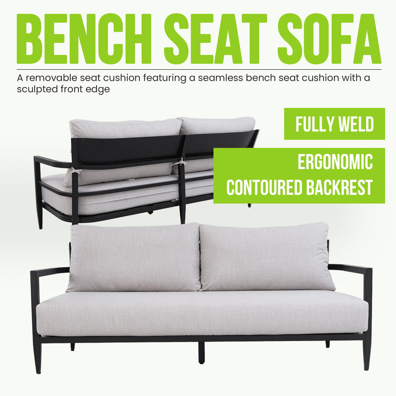 Outdoor Conversation Set With Chairs, Bench Sofa, Tables, Sunbrella Cushions