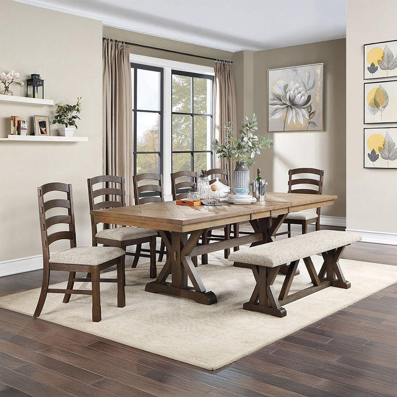 Pascaline - Side Chair (Set of 2) - Gray Fabric, Rustic Brown & Oak