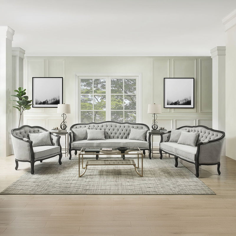 Samael - Loveseat With 2 Pillows - Gray Linen & Dark Brown