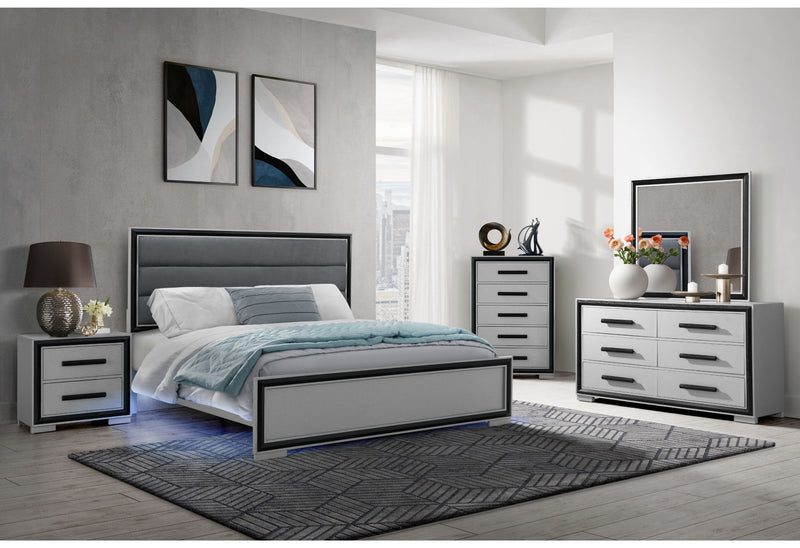 Amelia - King Bed With LED - Gray / Black