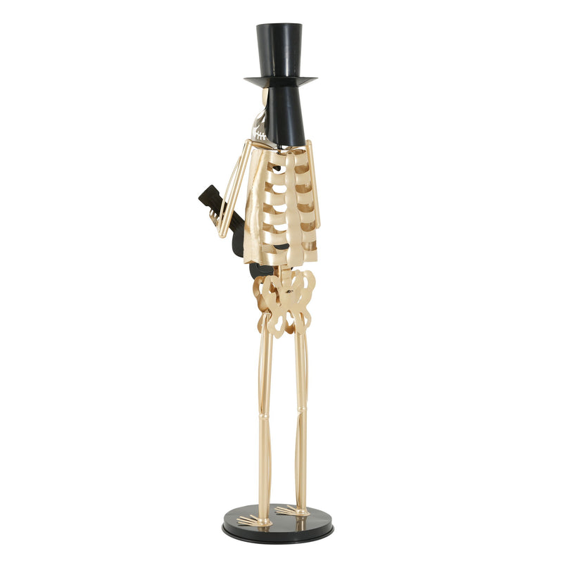 Skeleton Musician Statue, For Halloween Indoor Outdoor Party Display - Gold