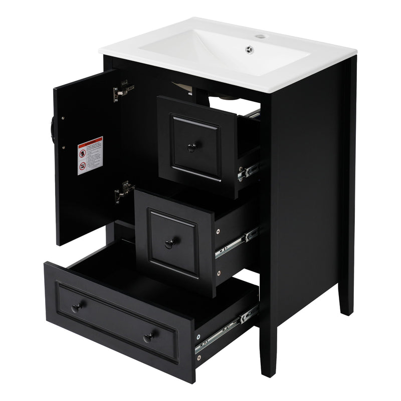 Retro Bathroom Vanity With Sink, Soft Closing Cabinet & Drawers