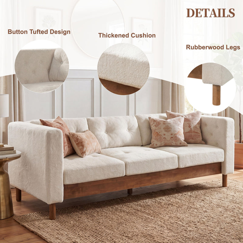 3 Seater Sofa With Square Arms, Tufted Pillow Back For Living Room