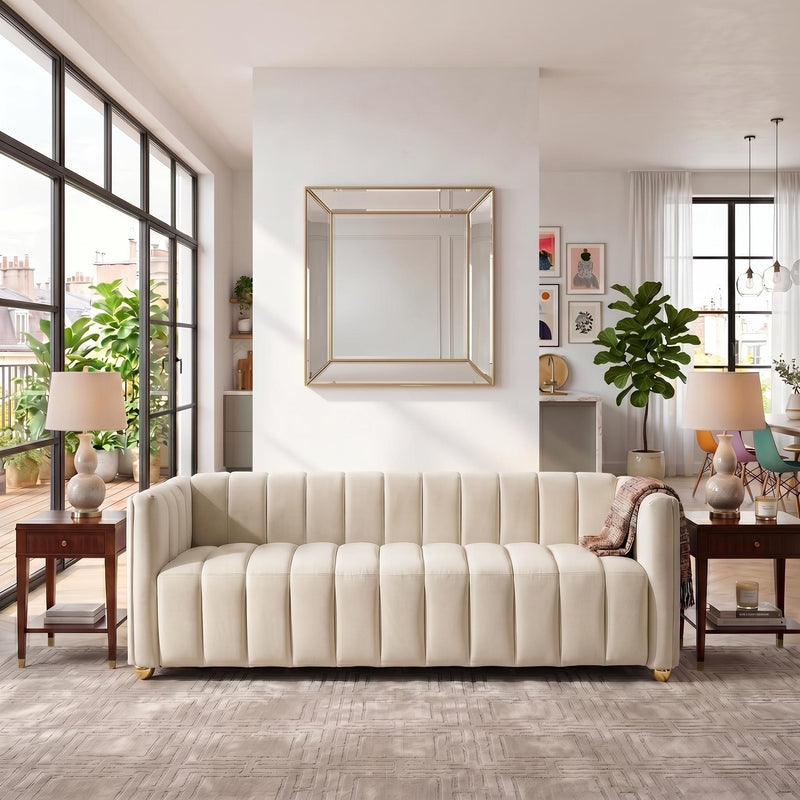 Vertical Channel Tuft Sofa For Apartment Lounge - Ivory