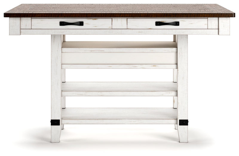Valebeck - 5 Pc. - Counter Table With Wine Rack, 4 Swivel Stools - White / Brown