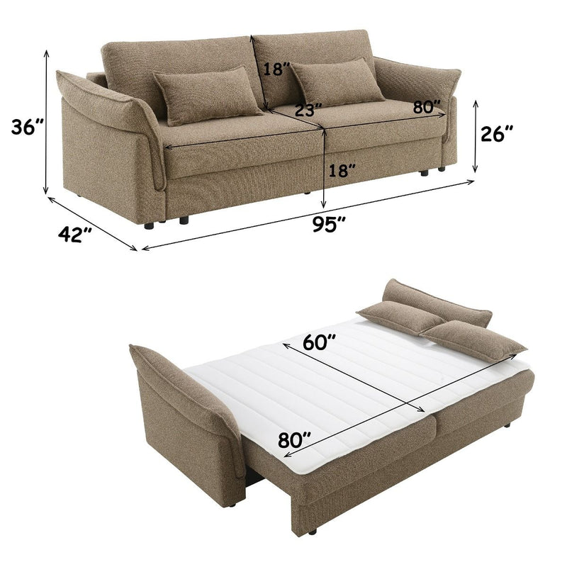 Turpin - Sofa With Sleeper, 2 Pillows & Storage - Brown Boucle