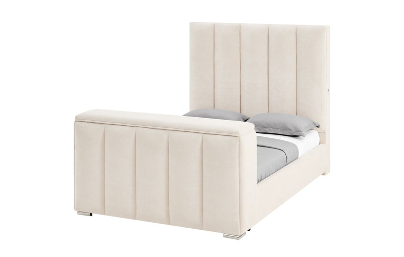Serenity - King Bed With Speaker, TV Lift, Fireplace - Cream