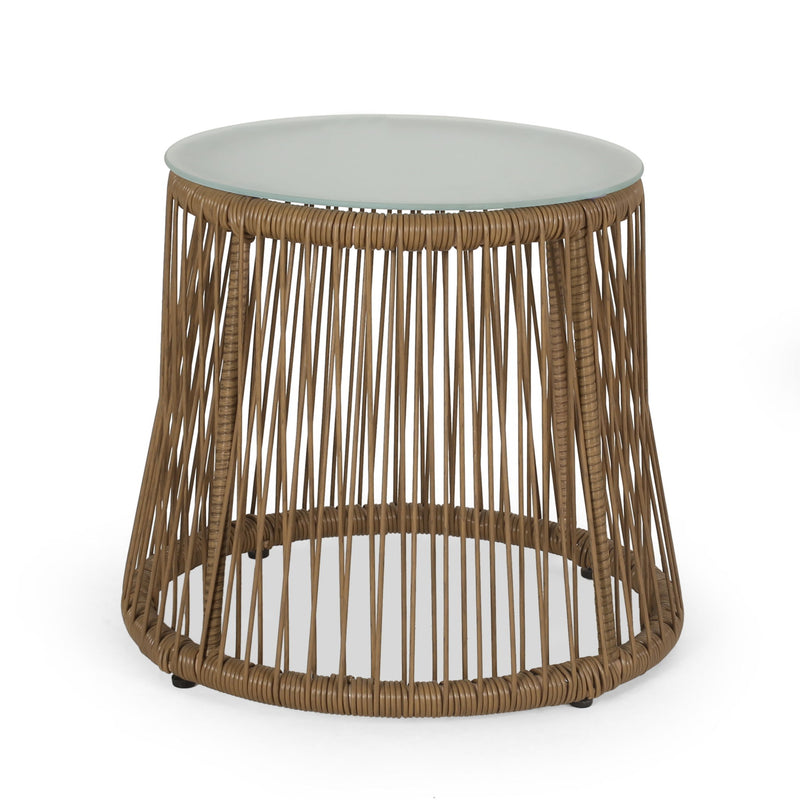 Conversation Set With Tempered Glass Table Top - Light Brown