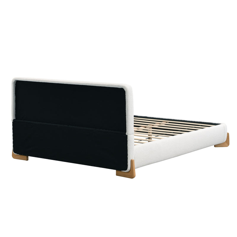 Queen Size Upholstered Bed With 12 Slats Support - White