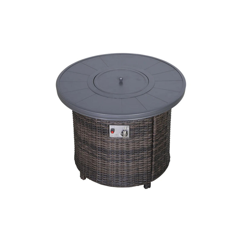 Rattan Patio Set With Comfortable Cushions And Fire Pit