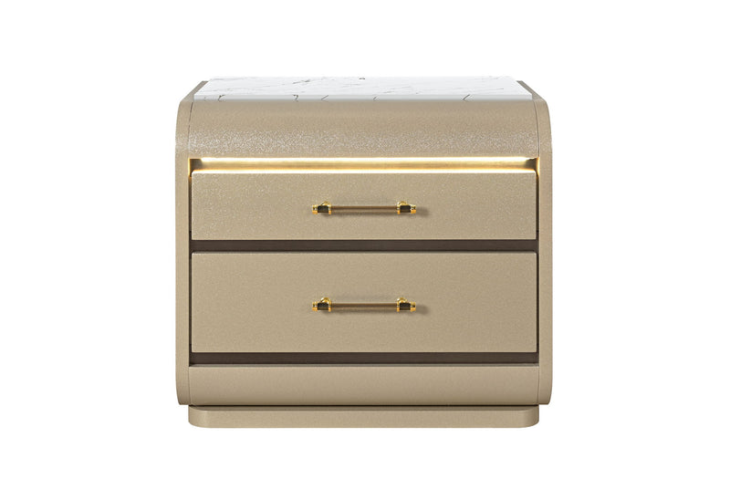 Genesis - 5 Piece Full Bedroom Set (Bed, Dresser & Mirror, Nightstand, Chest) - Gold