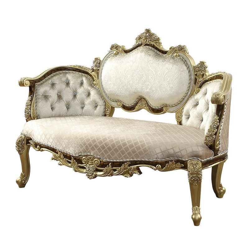 Desiderius - Bench - Beige Fabric, Antique Gold & Hand Paint Brown