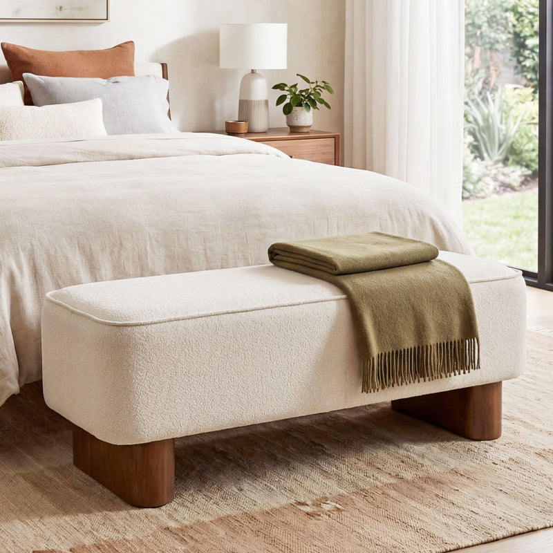 Upholstered Ottoman Bench With Thick Padded Design - Beige