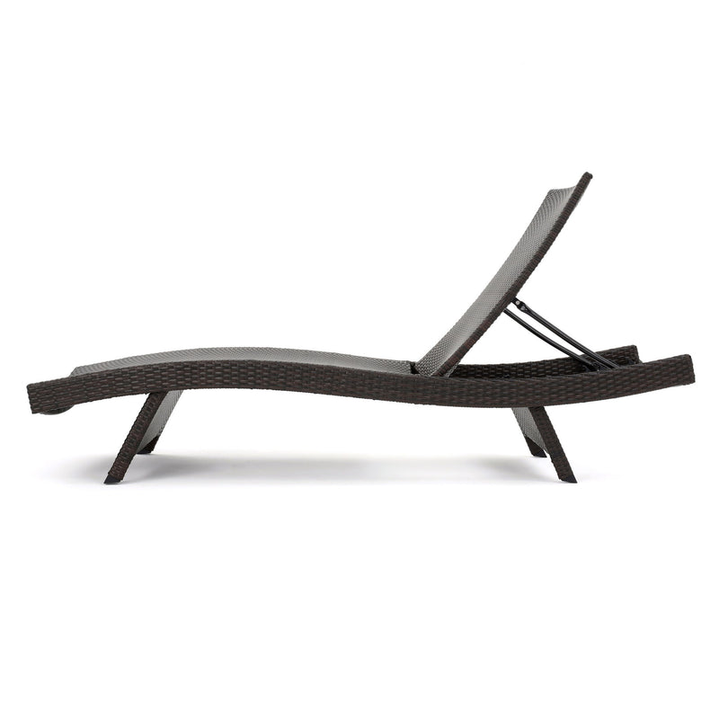 Mysticism Outdoor Chaise Lounge With Adjustable Backrest And Foldable Legs - Brown Multi