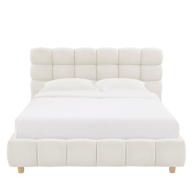 Pula - Queen Platform Bed With Upholstered Headboard, Slat Support, No Box Spring Needed - Ivory