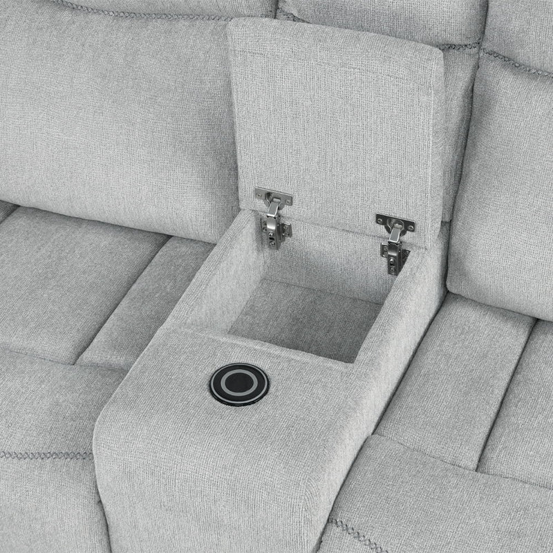 Galya - Motion Loveseat With Console - Light Gray Chenille