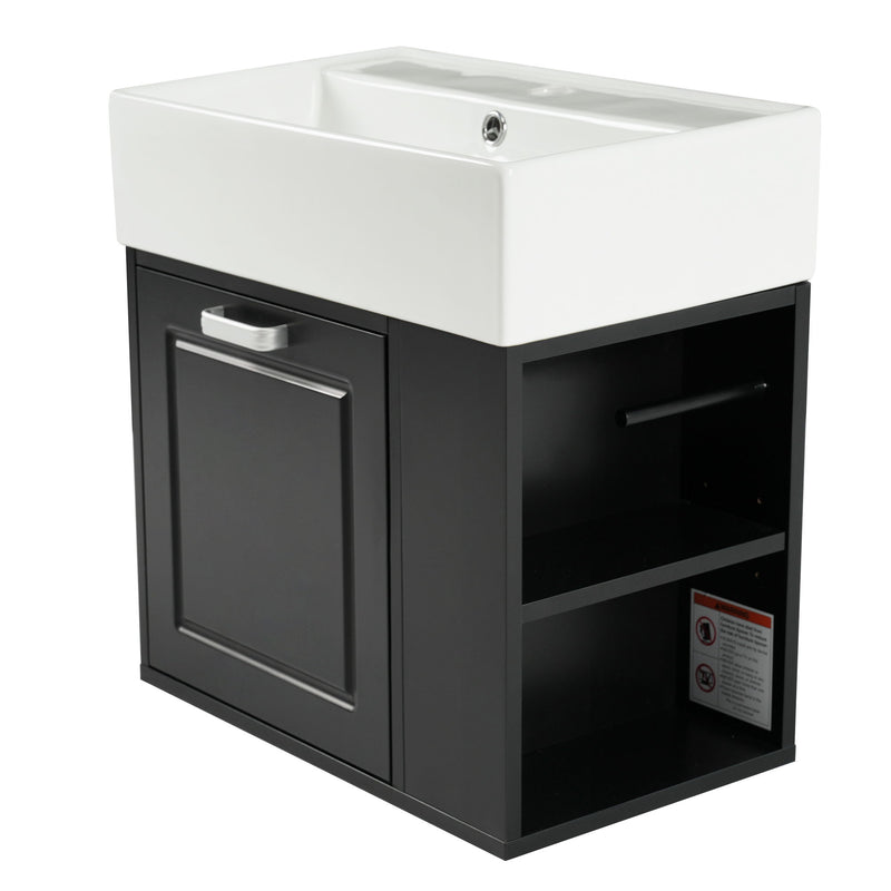 Modern Wall Mounted Bathroom Vanity With Sink, Soft Close Drawer, Adjustable Shelf, Toilet Paper Holder