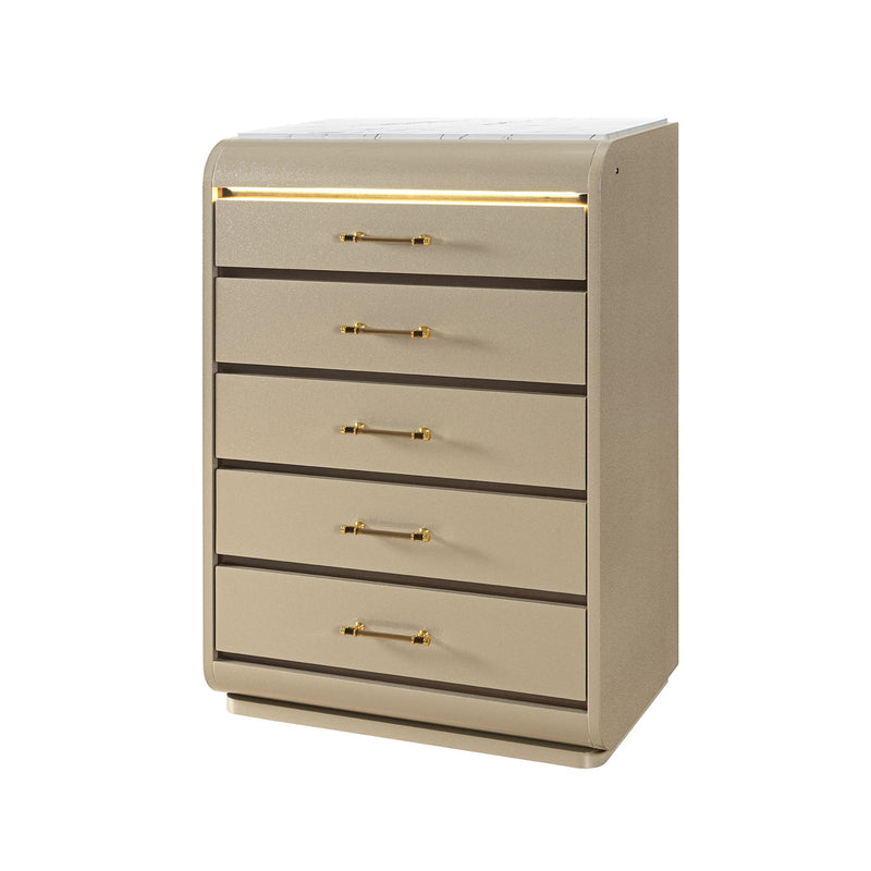 Gigi - Chest With LED Lights Chest, 5 Drawers, LED Lighting, Rounded Edges - Gold