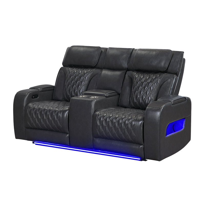 U8611 - Power Reclining Sofa With Power Headrest And LED / Power Console Reclining Loveseat With Power Headrest, LED And Speaker - Charcoal