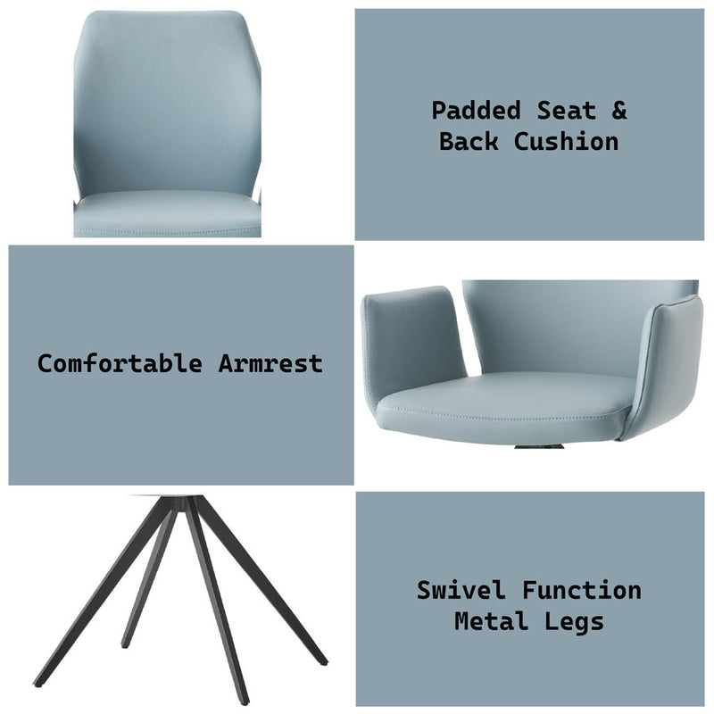Segismunda - Arm Chair With Swivel - Light Blue Leather & Black