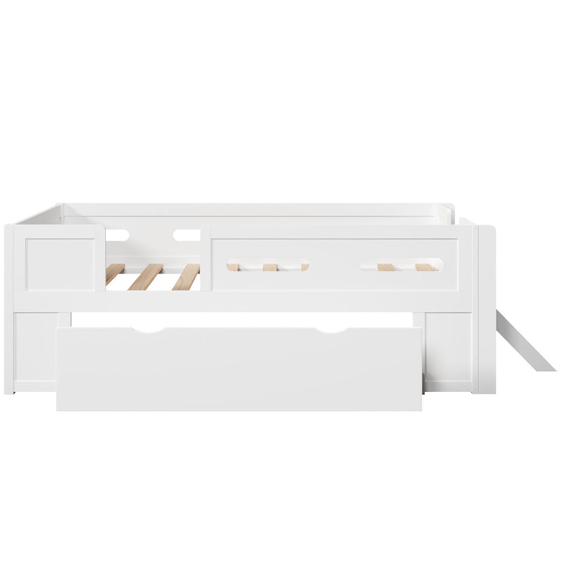 Platform Bed With Guardrail And Drawer