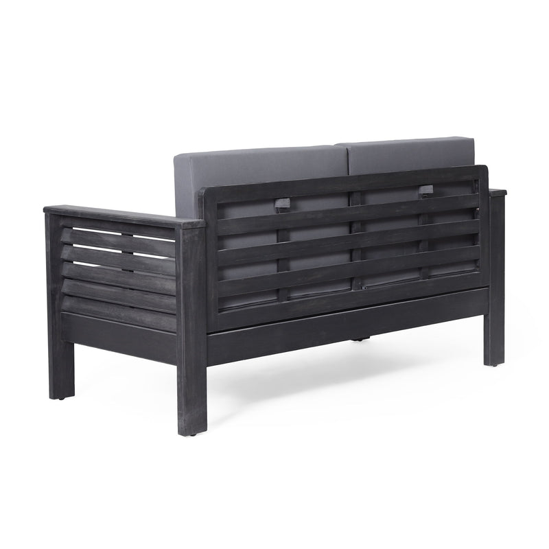 Acacia Wood Loveseat And Coffee Table Set With Cushions