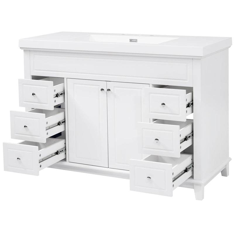 Bathroom Vanity & Sink, 6 Soft Close Drawers & Double Doors - White