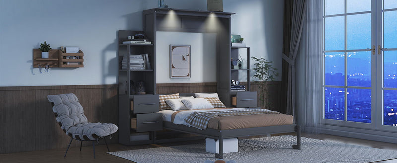 Murphy Wall Bed With LED Lights, Shelves And Drawers