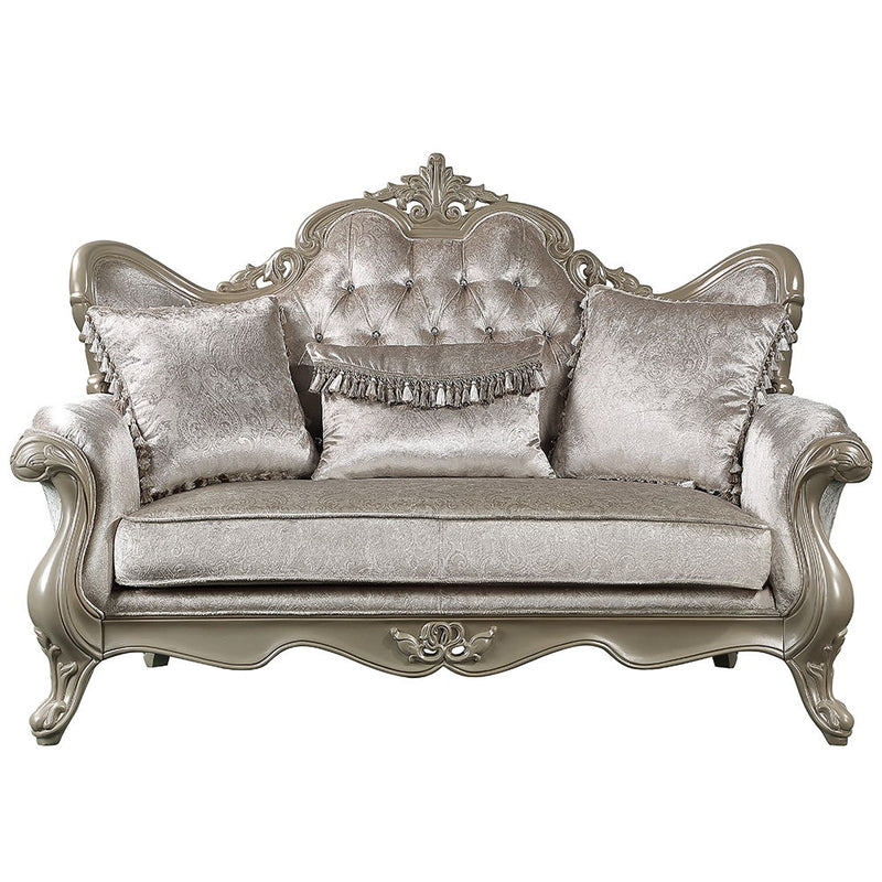 Libertee - Loveseat With 3 Pillows - Beige Fabric & Champagne