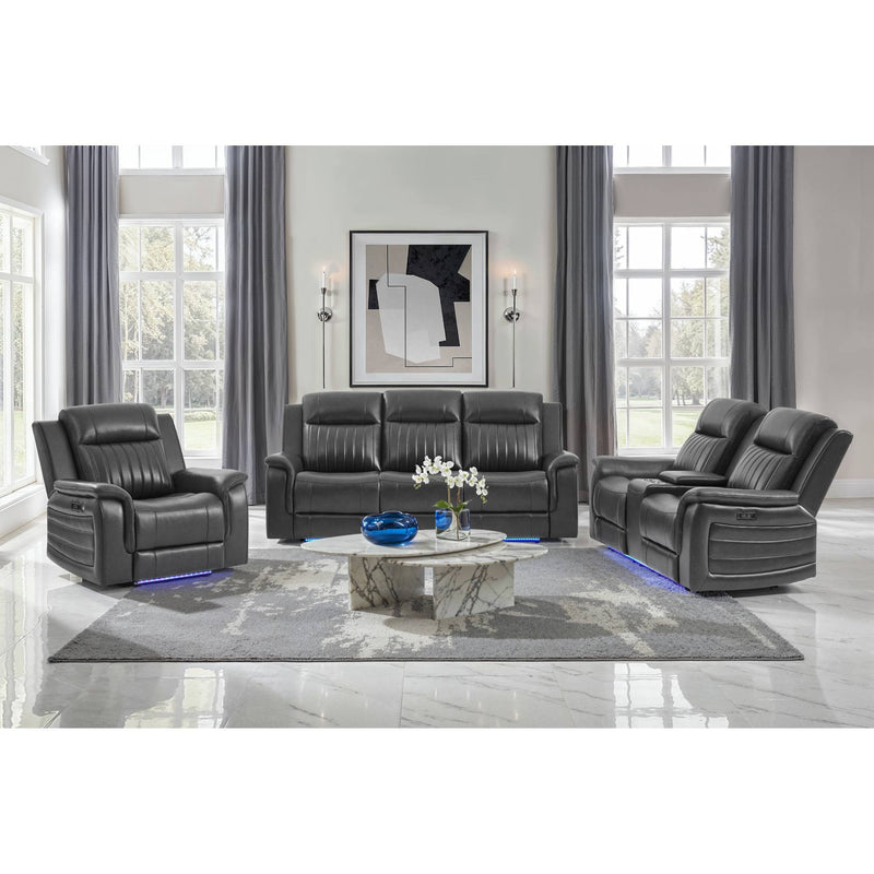 Ian - Power Reclining Sofa With LED Lighting, Surround Sound & Subwoofer - Charcoal