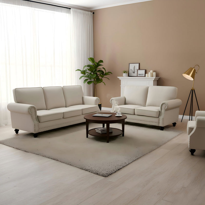 3 Seater Sofa With Nailhead Trim And Turned Legs For Living Room