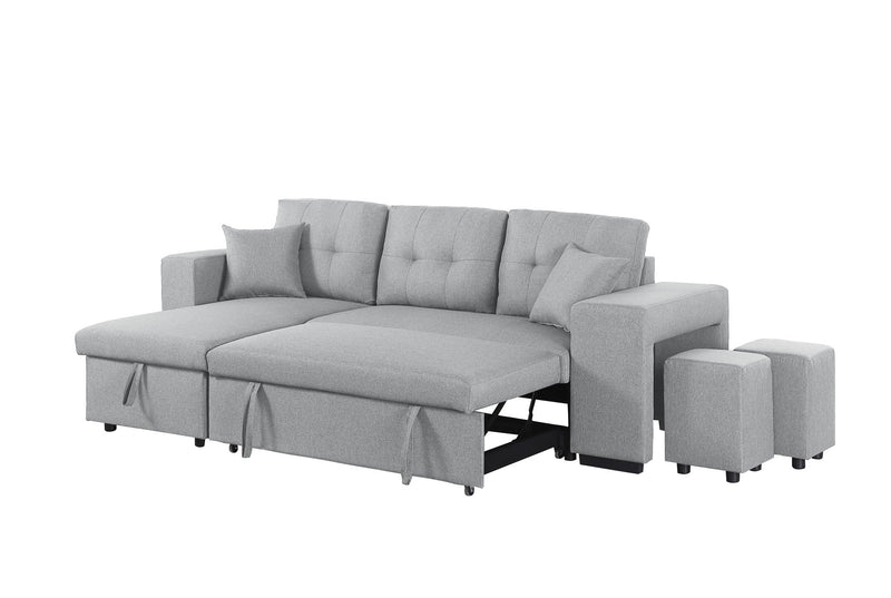 Daniel - Upholstered Reversible Sectional With Pull Out Loveseat - Light Gray