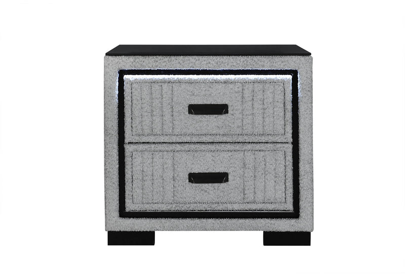 Isabella - 5 Piece King Bedroom Set (King Bed With LED, TV Lift, Bluetooth Speaker And Firpeplace Crystal) - Gray