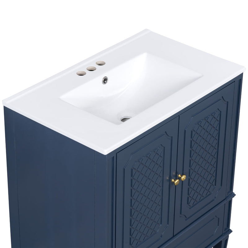 Tocador de baño con lavabo, puerta de cierre suave, almacenamiento multifuncional