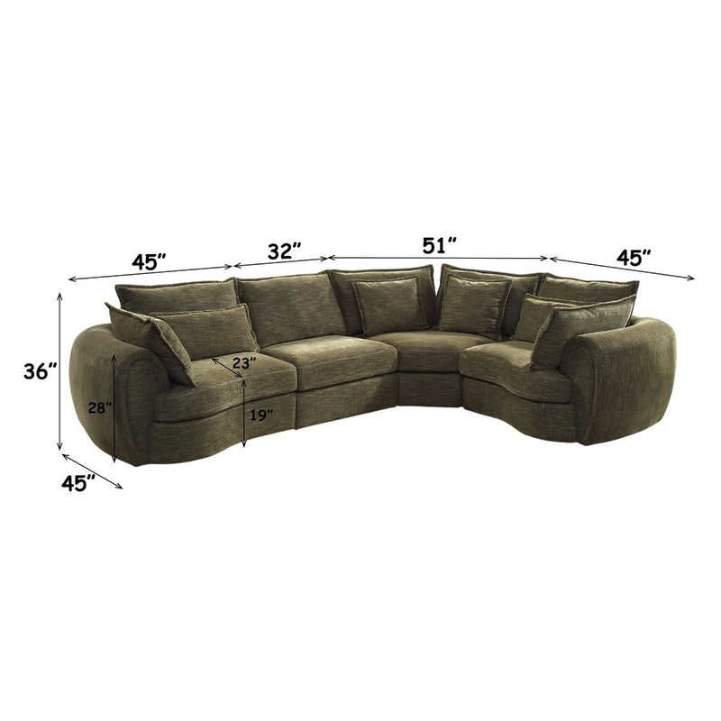 Leighton - Modular Wedge With 4 Pillows - Green Chenille