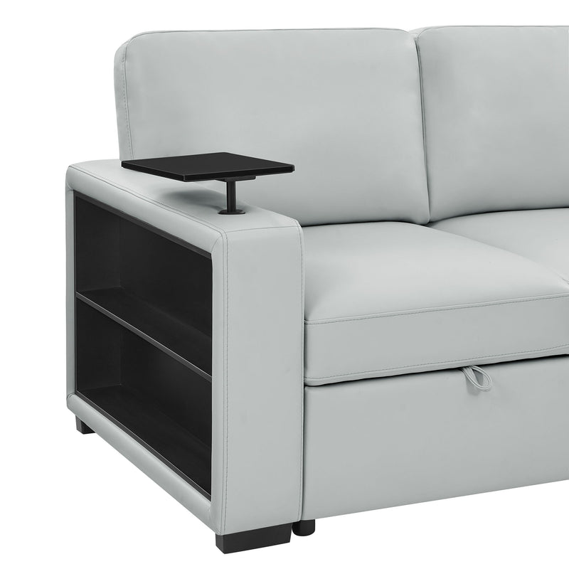 U0212 - Reversible Sofa Bed Loveseat With Pop-Up Sleeper With Drop Down Table - Silver